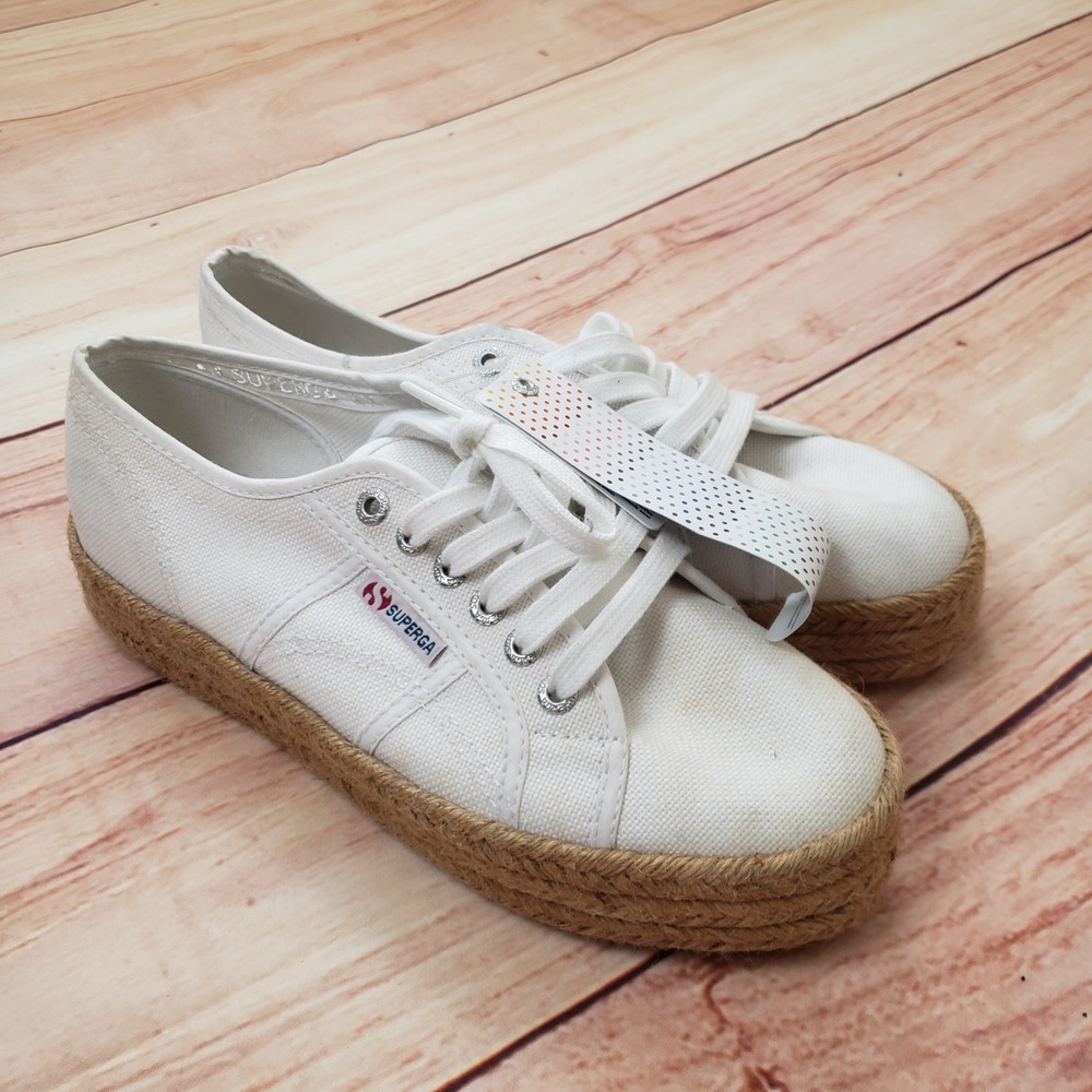 Superga Shoes Womens 7 Linea Up Down White Canvas Espadrille Platform S00CF20